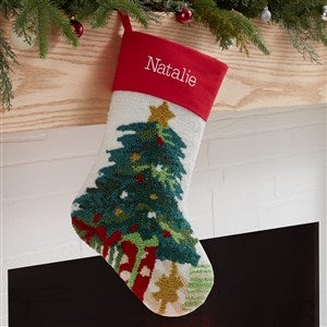 Classic Tree Embroidered Hooked Christmas Stocking - 37556-T
