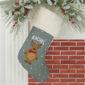 Santa and Friends Personalized Ivory Faux Fur Christmas Stockings - 37671-IF