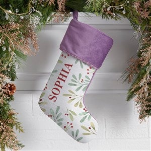 Watercolor Foliage Personalized Purple Christmas Stockings - 37678-P