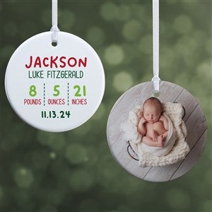 Newly Loved Baby Info Personalized Christmas Ornament- 2.85 Glossy - 2 Sided - 37734-2S