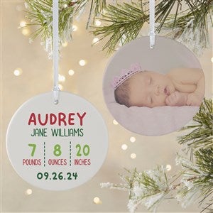 Newly Loved Baby Info Personalized Christmas Ornament- 3.75quot; Matte - 2 Sided - 37734-2L