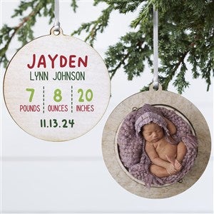 Newly Loved Baby Info Personalized Christmas Ornament- 3.75 Wood - 2 Sided - 37734-2W