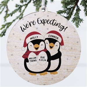 Were Expecting Penguin Personalized Ornament- 3.75quot; wood - 1 Sided - 37735-1W