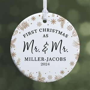 Personalized Wedding Heart Ornament - Gold Foliage - 2 Sided Large