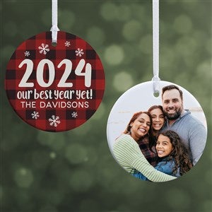 Buffalo Plaid Family Personalized Year Ornament- 2.85 Glossy - 2 Sided - 37764-2S