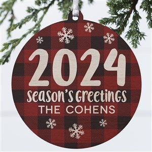 Buffalo Plaid Family Personalized Year Ornament- 3.75 wood - 1 Sided - 37764-1W
