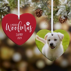 Merry Woofmas Personalized Heart Ornament- 3.25 Glossy - 2 Sided - 37773-2