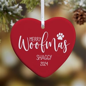 Merry Woofmas Personalized Heart Ornament- 3.25quot; Glossy - 1 Sided - 37773-1