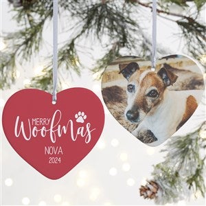 Merry Woofmas Personalized Heart Ornament- 4 Matte - 2 Sided - 37773-2L