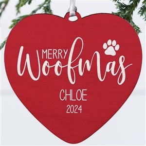 Merry Woofmas Personalized Heart Ornament- 4" Wood - 1 Sided - 37773-1W