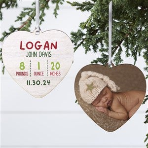 Newly Loved Baby Info Personalized Heart Ornament- 4quot; Wood - 2 Sided - 37777-2W