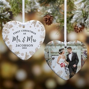 Gold Foliage Wedding Personalized Heart Ornament- 3.25 Glossy - 2 Sided - 37781-2