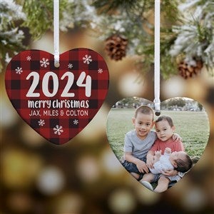 Buffalo Plaid Family Personalized Year Heart Ornament- 3.25quot; Glossy - 2 Sided - 37783-2