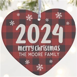 Buffalo Plaid Family Personalized Year Heart Ornament- 4 Matte - 1 Sided - 37783-1L