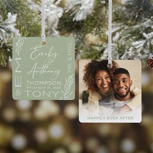 Elegant Couple Wedding Personalized Square Photo Ornament- 2.75quot; Metal - 2 Sided - 37839-2M