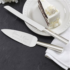 Elegant Couple Engraved Wedding Cake Knife  Server Set - 37846