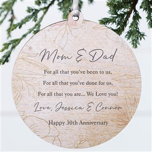 To My Parents Personalized Ornament-3.75" Wood - 1 Sided - 37883-1W