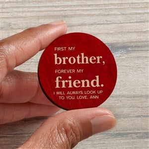 First My Brother Personalized Wood Pocket Token- Red Stain - 37965-R