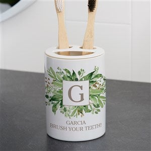 Spring Greenery Monogram Personalized Ceramic Toothbrush Holder - 38102