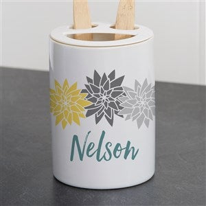 Mod Florall Personalized Ceramic Toothbrush Holder - 38113