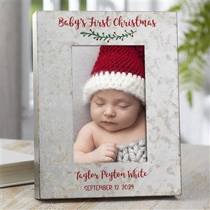 Holly Branch First Christmas Personalized Galvanized Picture Frame- 4quot;x 6quot; - 38179-4x6V