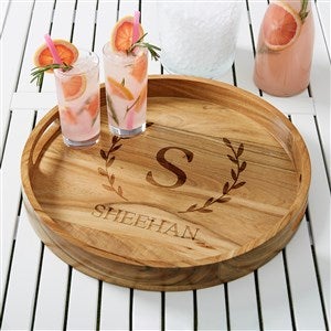 Laurel Initial Engraved Acacia Wood Round Serving Tray - 38223