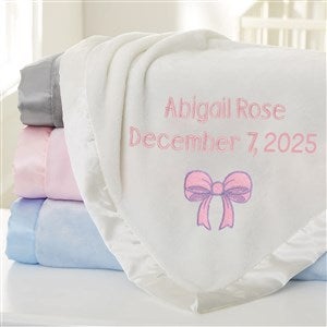 Baby Bow Embroidered Ivory Satin Trim Baby Blanket - 38297-I