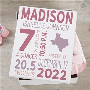 State Icon Birth Stats Personalized Baby Keepsake Memory Box - Large - 38305