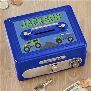 Construction & Monster Trucks Personalized Cash Box- Blue - 38451
