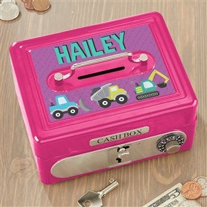 Construction & Monster Trucks Personalized Cash Box- Hot Pink - 38451-P