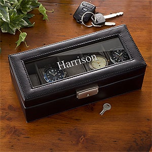 Vegan Leather  5 Slot Personalized Watch Box- Name - 3901-N