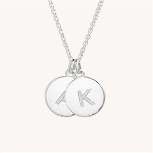 Engraved Silver Initial Disc Necklace - 2 Discs - 39985D-2S