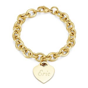 Engraved Heart Link Chain Bracelet - Gold - 39986D-G
