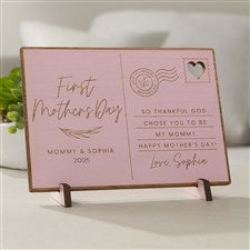 First Mothers Day Love Personalized Wood Postcard- Pink Stain - 40006-P