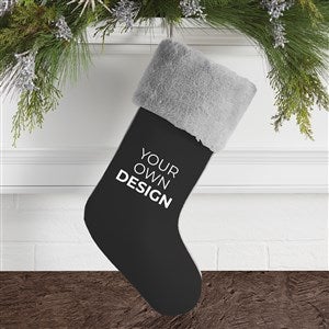 Design Your Own Personalized Christmas Stocking- Black with Grey Fur Cuff - 40091-B