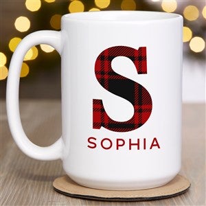 Plaid Initial Personalized Christmas Coffee Mug 15 oz.- White - 40100-L