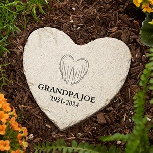 On Angels Wings Personalized Small Memorial Heart Garden Stone - 40114-S