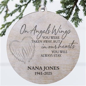 On Angels Wings Memorial Personalized Ornament- 3.75 Wood - 1 Sided - 40115-1W