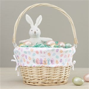 Happy Easter Eggs Personalized Natural Easter Basket with Folding Handle - 40192-N