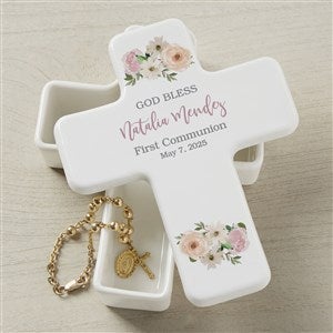 Floral First Communion Personalized Cross Box - 40270