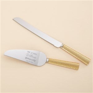 Laurels Of Love Engraved Cake Knife  Server Gold Hammered Set - 40552