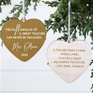 A Great Teacher Personalized Heart Ornament- 4 Wood - 2 Sided - 40585-2W