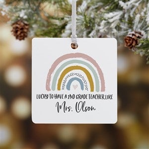 Boho Rainbow Teacher Personalized Square Ornament- 2.75quot; Metal - 1 Sided - 40655-1M