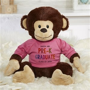 Kindergarten Graduation Personalized Plush Monkey- Raspberry - 40791-RS