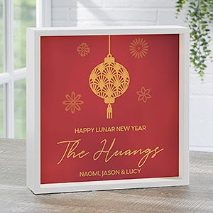 Lunar New Year Personalized LED Ivory Light Shadow Box - Large - 41052-I-10x10