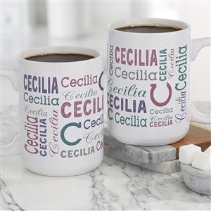 Trendy Repeating Name Personalized Coffee Mug 15 oz.- White - 41122-L