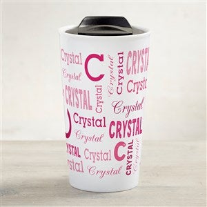 Trendy Repeating Name Personalized 12 oz. Double-Wall Ceramic Travel Mug - 41127