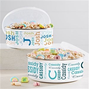 Trendy Repeating Name Personalized Enamel Bowl with Lid - 41134