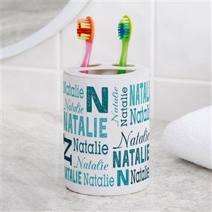 Trendy Repeating Name Personalized Ceramic Toothbrush Holder - 41146