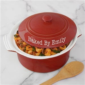 Classic Personalized Ceramic Round Casserole With Lid-Red - 41163-R